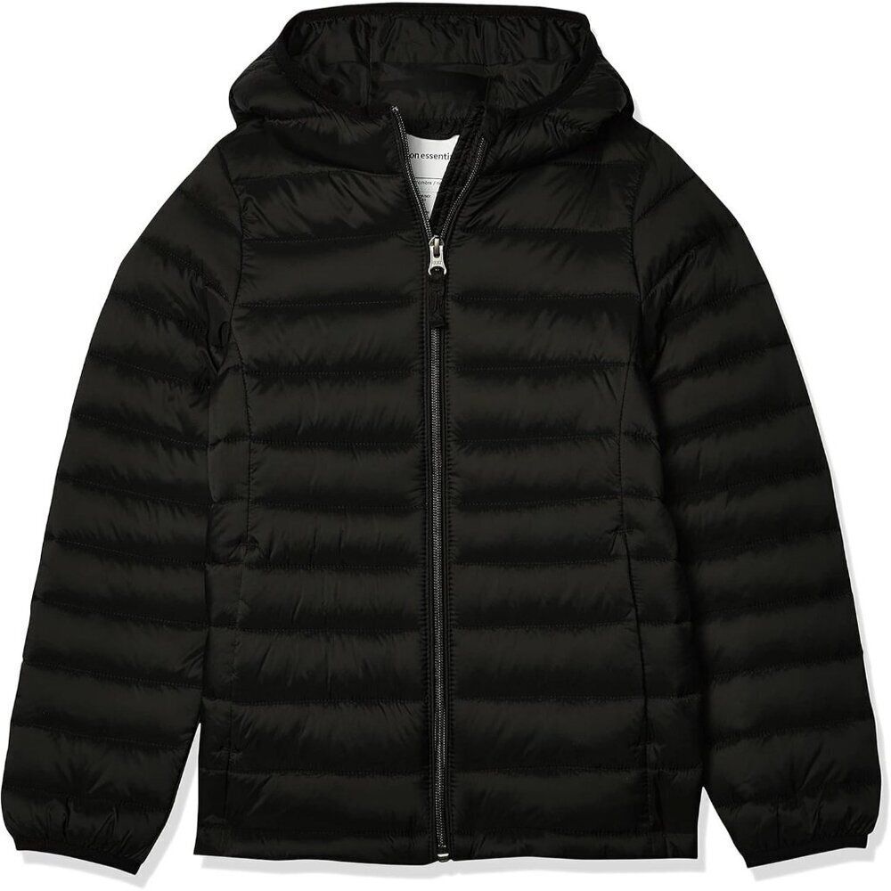 Girls Black Lightweight Water Resistant Hooded Puffer Jacket Winter Coat